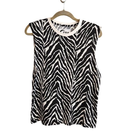 Zyia Active Safari Zebra Print Sleeveless Muscle Tee Size Medium - Picture 2 of 10